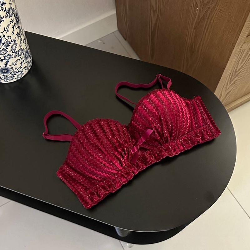 

Women s Lace Gather No Underwire To Collect Auxiliary Milk Thick Sexy Support Anti Sagging Underwear 38/85AB вино красного