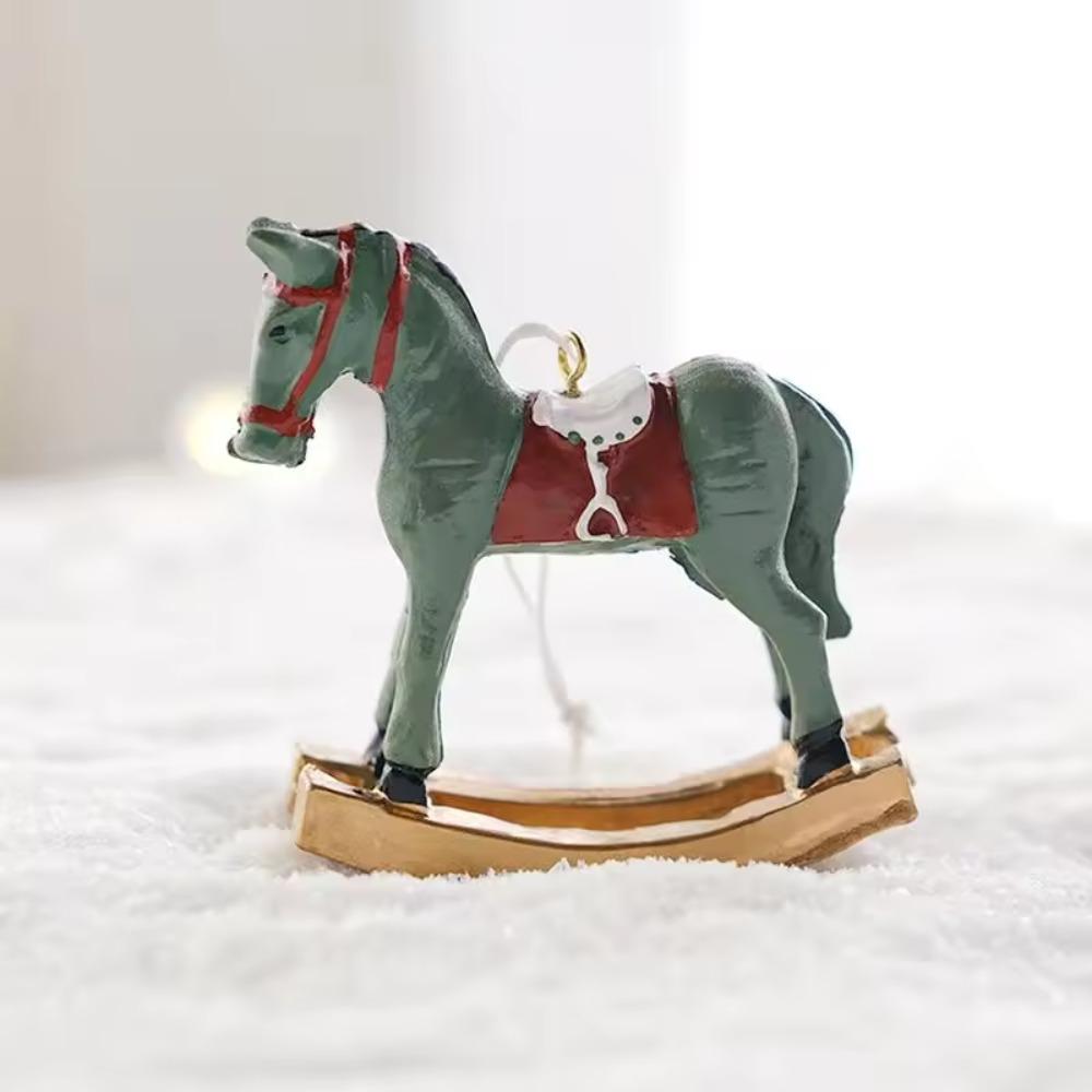 Three-dimensional Christmas Tree Pony Pendant Resin Rocking Horse Hanging Ornament  Gift