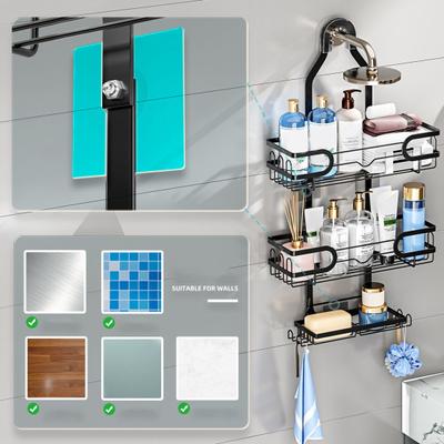 Duschablage mit 3 Ebenen, einfach zu installierender Hänge-Organizer für die Dusche, großes Fassungsvermögen, wandmontiertes, rostfreies Duschregal mit Haken für Handtücher und Schwämme