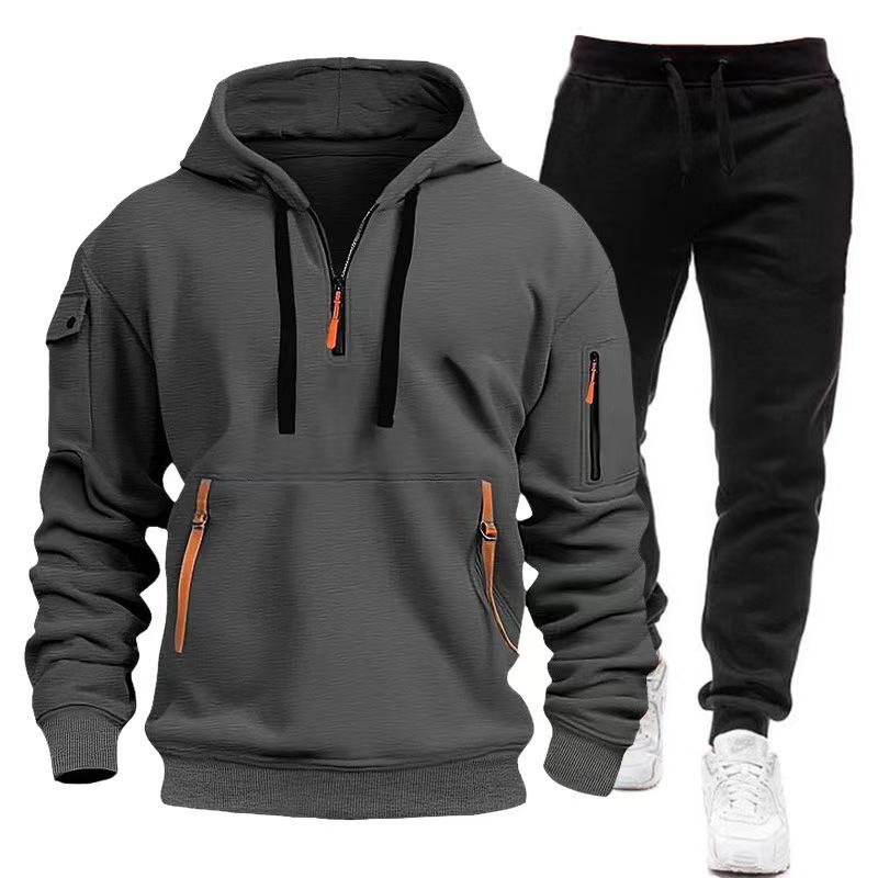 Ropa deportiva para correr de dos piezas con capucha y cremallera para hombre