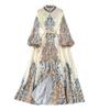 Retro Lantern Long Sleeve Stand Collar Elegance Print Dress