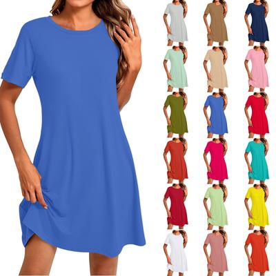 Damenmode Lässig Einfarbig Rundhals Kurzarm Kurzes Kleid