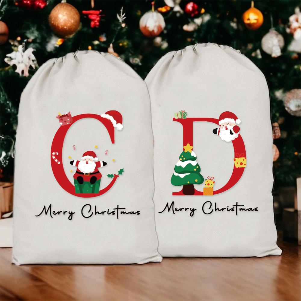 5pcs Large Letter Drawstring Bag Cloth Bag Party Festival Supplies Bag Christmas Gift Bag Santa Claus Bag