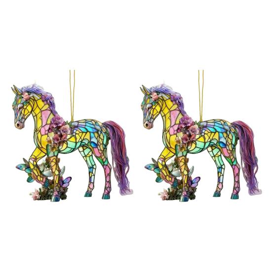 2Pcs Horse Pendant 2D Acrylic Animal Charm Christmas Tree Door Window Wall Hanging Ornament Automotive Decoration