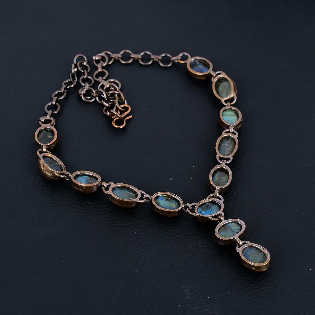 Hermoso collar para hermana hecho a mano con piedras preciosas de labradorita, joyería de cobre electroformada