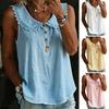Women Tops Lapel Buttons Half Placket Sleeveless Pullover Tops Pure Color Loose Fit Breathable Casual Shirt Daily Wear