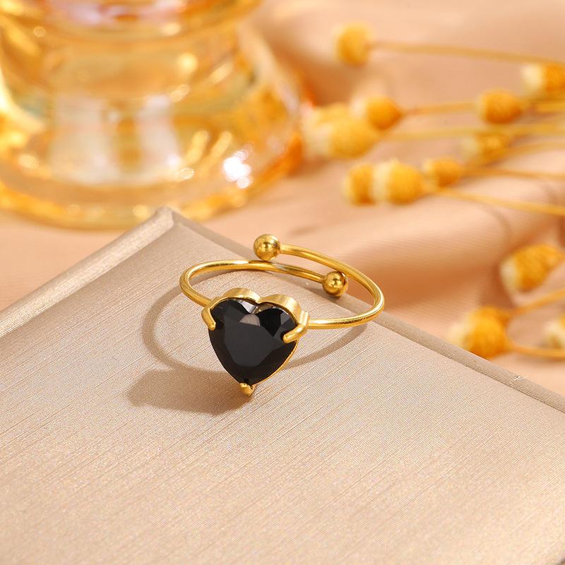 Titanium Steel Necklace, Bracelet, Earrings, Ring, Luxury-style Set with Sparkling Diamonds, Heart-shaped Design