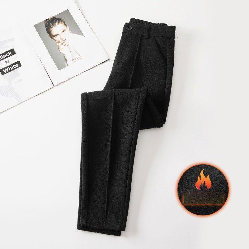 High Waist Wool Blend Pants Women Winter Thicken Plush Lined Harem Pantalones Office Casual Warm Ankle-length Woolen Spodnie