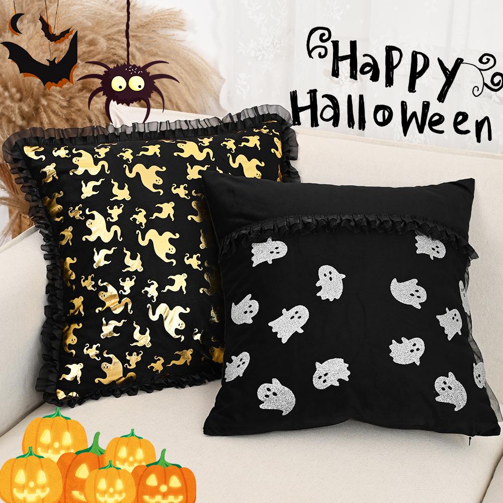 BUYNOW Halloween Mesh Lace Bat Ghost 18x18inch Pillowcase Funny Halloween Party Home Living Room Sofa Saddle Cushion Cover Decor