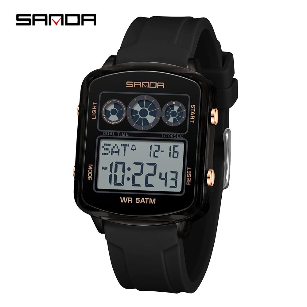 SANDA Brand 6503 Fashionable Square Timer Electronic Watch, Student Alarm Clock, Multifunctional Waterproof Sports Men's Watch