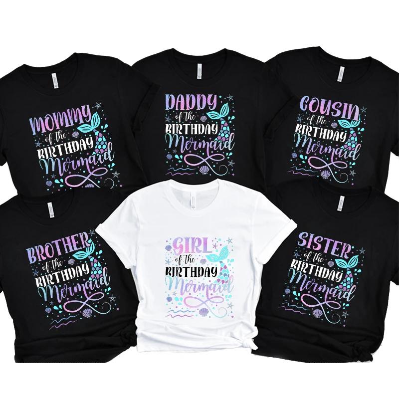 Mermaid Birthday Princess Girl Party T-shirt Family Group Matching Siblings Tees Fashion Vintage Unisex Tops Oversized Clothing