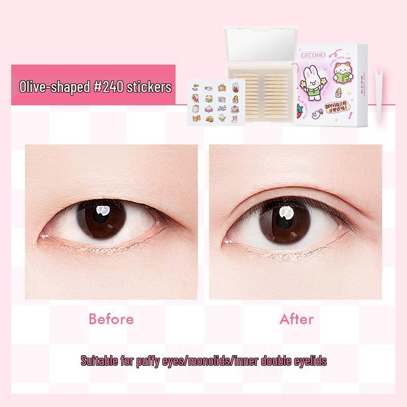 GECOMO Natural Invisible Double Eyelid Stickers - Waterproof, Long-Lasting, No-Trace for Beautiful Eyes 240 pieces