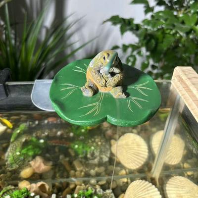 Fishing Turtle Figurine Cute Small Tortoise On Lotus Leaf Resin Sculpture for Fish Tank Patio Pool Pond Outdoor Garden Decor