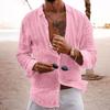 Cotton and linen new men's long-sleeved shirt solid color lapel casual style shirt