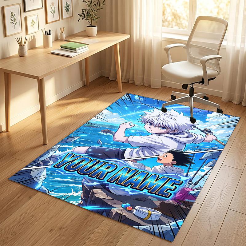 Personalized Crystal Velvet Carpet,Hunter × Hunter Custom Printed Name, Plush Area Rug For Home Indoor Decor
