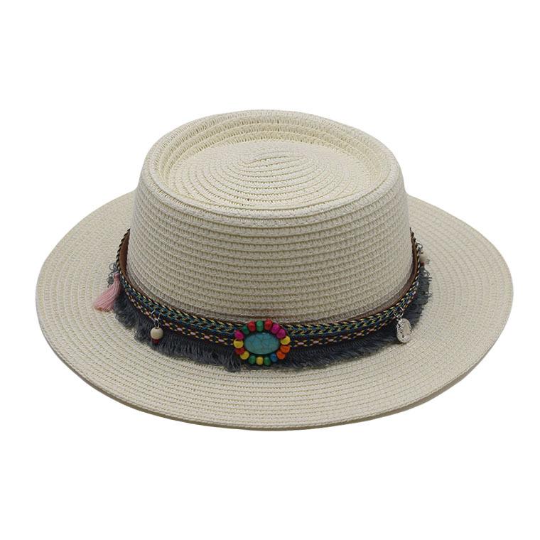 Summer Straw Jazz Hat Outdoor Seaside Beach Sunscreen Sunshade Sun Cap Flat Brim Classic Travel Panama