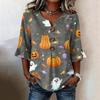 Women's Casual V-Neck Ruffle Sleeve Loose Fit Blouse with Halloween All-Over Print