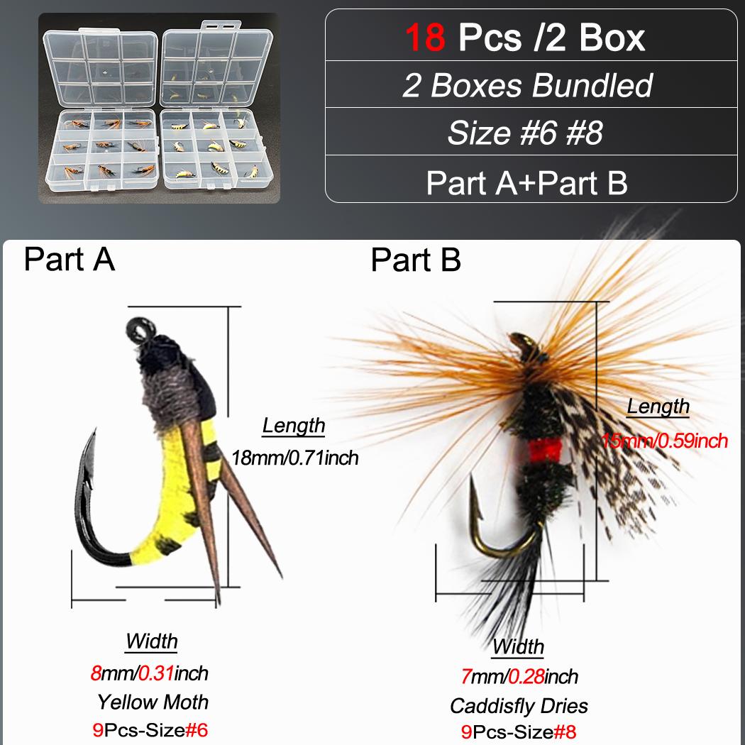 18Pcs-2 Boxs Bundle Fly Fishing Flies 2 different styles Wet Flies for Freshwater and Seawater for Fishing Trout/Perch Lure 18Pcs-2 Boxs Bundle