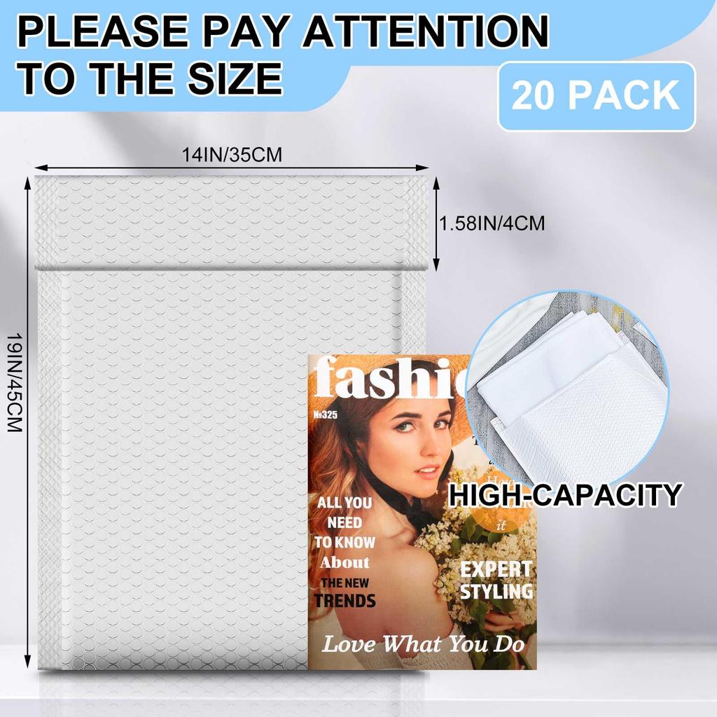 Ireer 20 Pack Extra Large 14 x 19" Bubble Mailers Poly Padded Envelopes Cushioned Mailing Envelopes Bubble Padded Mailers Self Adhesive Waterproof