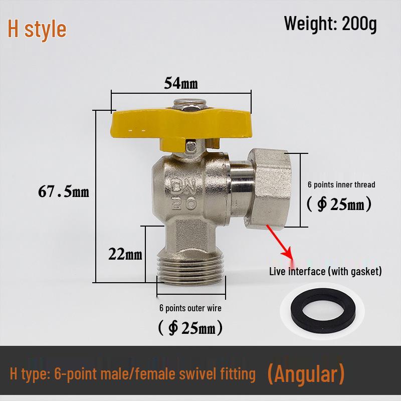 Brass Gas Valve: 4-Point Household Threaded, 6-Point Floor Heating Boiler Ball Valve, Wall-Hung Angle Valve