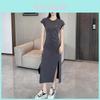 Casual Womens Summer Knit Dress With Short Sleeves And Side Slit For Home And Outings