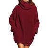 Women's Long Sleeve High Neck Knit Sweater Dress - Autumn Winter Fashion