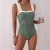 Womens Swimsuit Square Neck Wide Strap Swimwear Floral Print Bodysuit Tummy Control Bathing Suit
