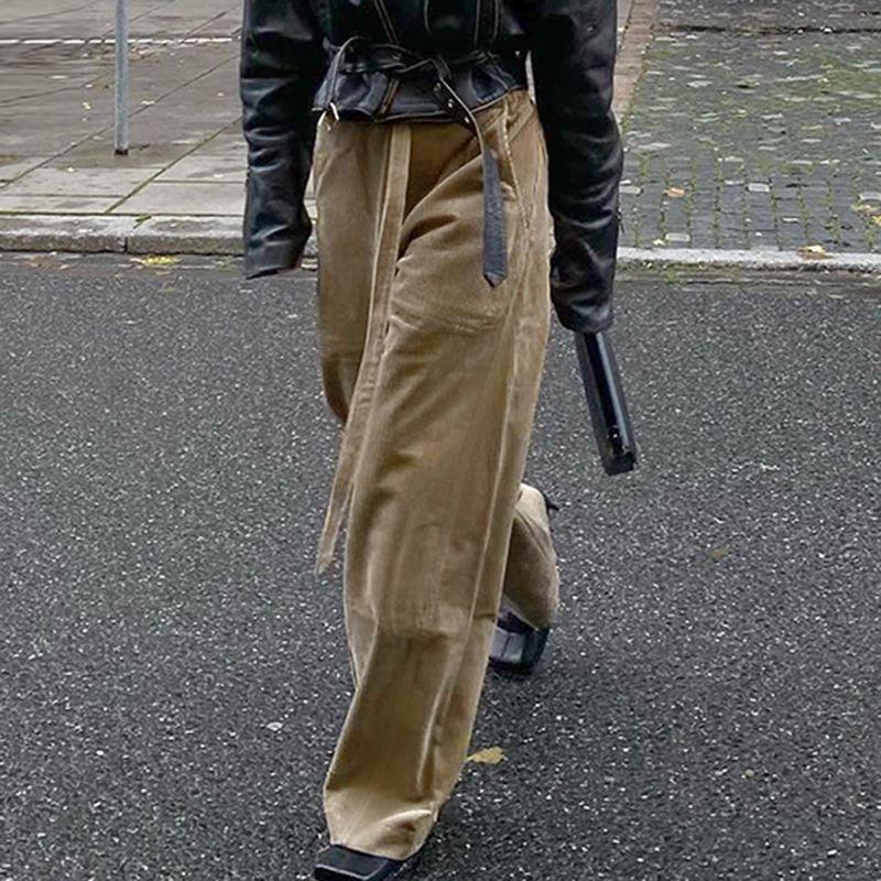 Retro Cord Samtfarbene Freizeithose mit lockerem Bund Hot Girl Weitbeinige Hose Herbst- und Winterstil