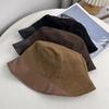 New pu leather splicing bucket hat women's autumn and winter big head circumference sunshade bucket hat wide brim basin hat