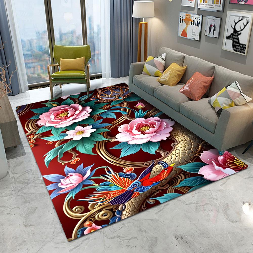 

Retro Chinese Flowers Carpet Living Room Bedroom Balcony Sofa Table Door Entrance Rug Non-slip Machine Washable Home Decor Mat 50X80CM