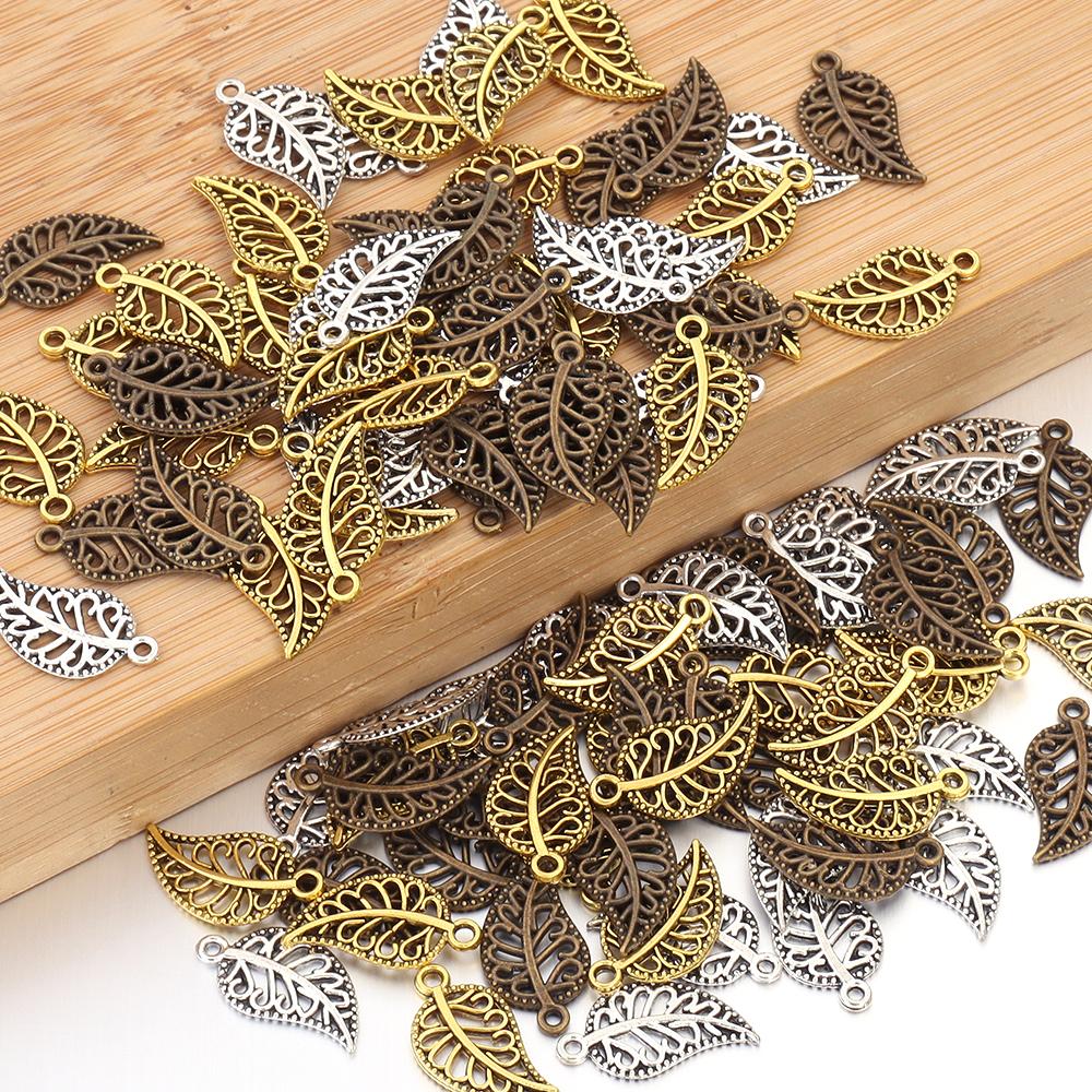 50pcs 18.5x10mm Alloy Leaf Charms Pendants Metal Hollow Tree Leaf Charms For Jewelry Making DIY Bracelets Necklace Accessories