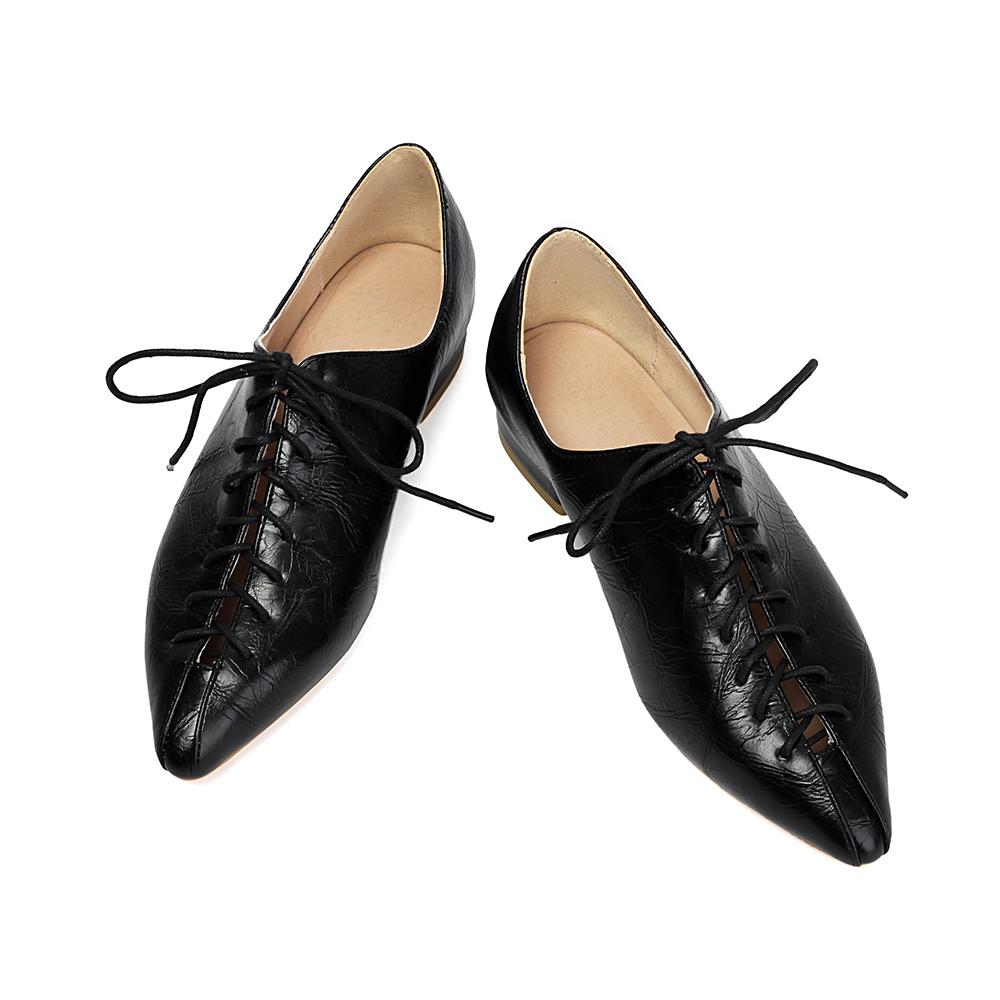 Apricot Women Oxford Pumps Lace Up Low Block Heels Lady Casual Shoes Big Plus Size 45