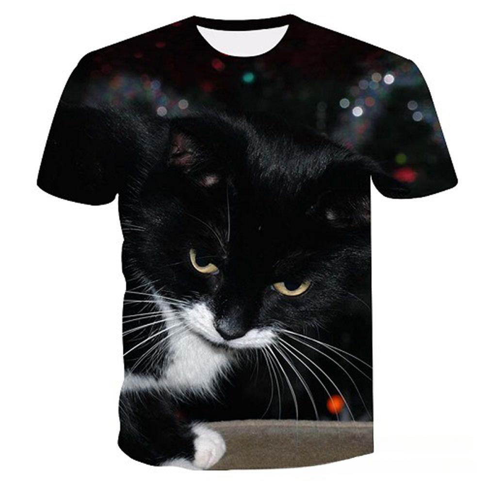 Summer Round Neck 3D Cute Cat Print Top Fashionable Casual Short Sleeved Men's T-shirts