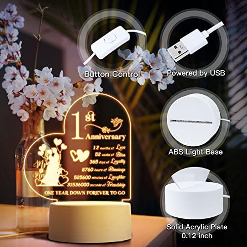 Vetbuosa 1st Anniversary Night Light Gift for Couples, First Wedding Anniversary LED Gift, Paper Anniversary Gift for Wife or Husband, Acrylic Night L