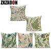 Polyester Tropical Green Plant Leaf Leaves Decorative Pillows Cushion Cover for Sofa Home Capa De Almofadas Living Room Decor