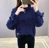 Fleece žinylkový svetr s výstřihem kravata Mašle s dlouhým rukávem pletený svetr jednobarevný volný oversized svetr