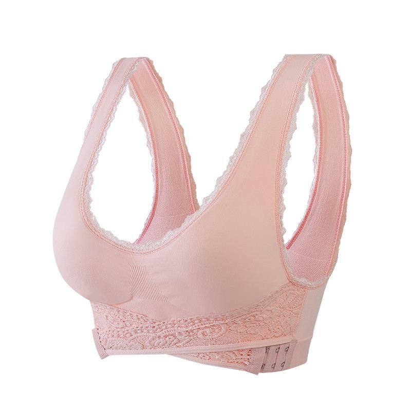 Plus Size Wirefree Sports Bra with Front Cross Buckle, Adjustable Support for Yoga & Running, Lace Trim 