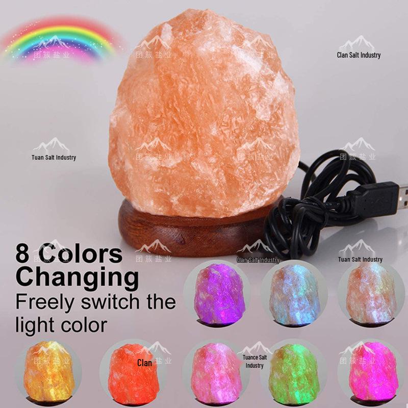 USB Himalayan Crystal Salt Lamp with LED Color-Changing Function for Computer Use