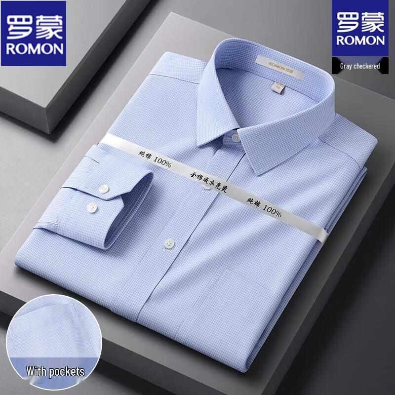 ROMON Men s Summer Business Casual Long Sleeve Shirt 40