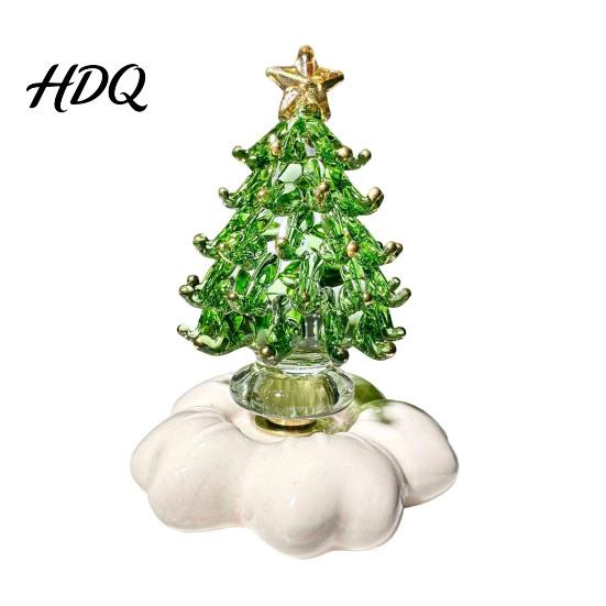 Artisan Glass Collectible Glazed Christmas Tree Ornament with Star Topper Colorful Small Desktop Art Faux Crystal Tabletop Decor for Home