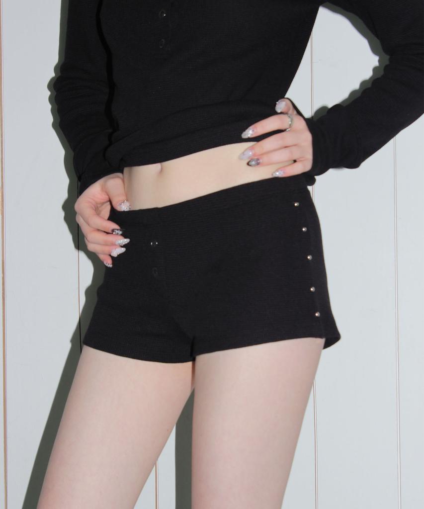 Chelikwili Soft Waffle Mini Shorts - Black