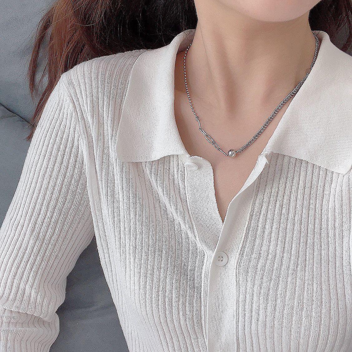 Wind Retro Simple Round Bead Round Ball Thai Silver Necklace Female Geometric Smooth Surface Personalized Round Bead Collarbone Chain