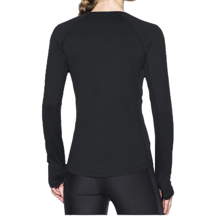 Under Armour Solid Logo Print Crew Neck Pullover Sports Casual Long Sleeve T-Shirt Women Tops Black 1281244-001