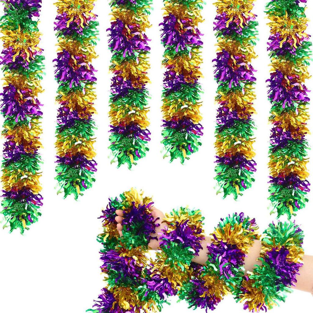 Garland Decorations,Green Gold Purple With Fleur--Lis Chunky Glittery Holiday Hanging Decorations For Carnival Parades Car Party Suppl