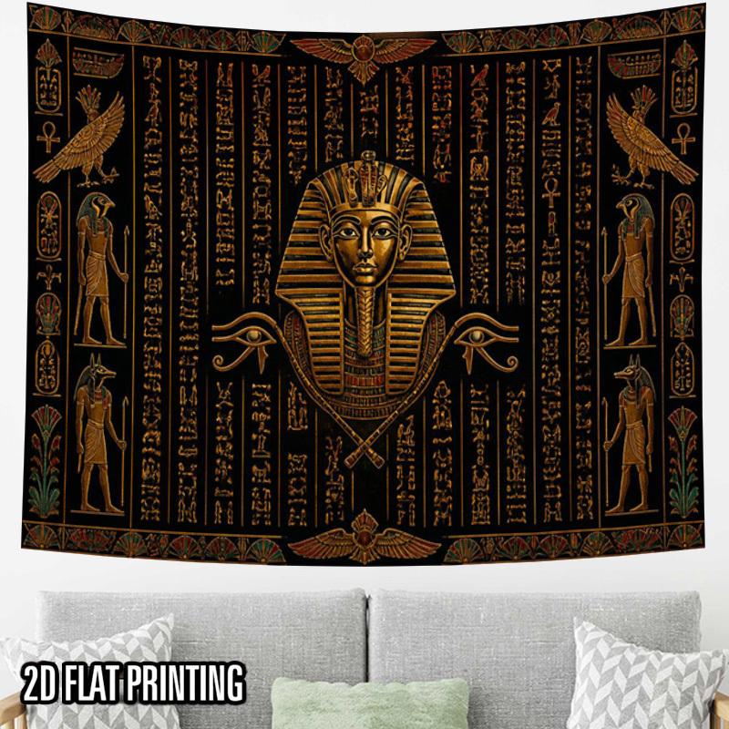 2D Flat - 2D Flat - 2D Flat 1pc Tapestry Ancient Egyptian Pharaoh Golden Mask Wall Hanging Tapestry Oversized Polyester Fabric Perfect for Decorating