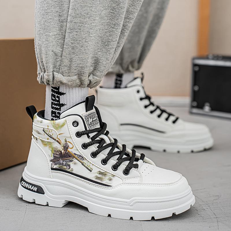 Handsome Stylish Men's Autumn Winter Spring Hightop Walking Work Boots Male Students Hightcut Skateboard Shoes