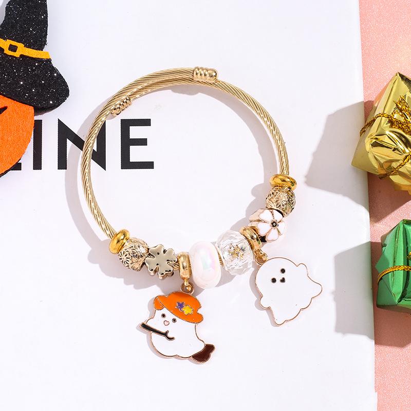Halloween Bracelet Witch Hat Ghost Charm Stainless Steel Bangle Best Friend Gift Jewelry For Women Girls