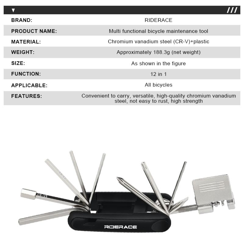 12 In 1 Bicycle Repair Tool Chain Splitter Cutter Hex Spoke Wrench Tyre Lever Portable Bike Wrench Screwdriver Repair Multitool