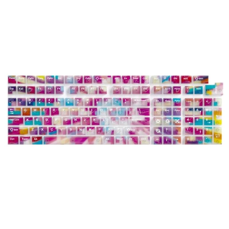 Original Height Translucent Rainbow Keycap Set With Smooth Texture 132 Keys Compatible For Mechanical Keyboards Keycaps