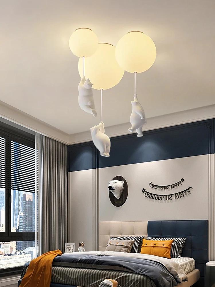 Modern Acrylic Spherical Cartoon Bear Resin Small Animal Bedroom Ceiling lamp Children's room Chandelier Corridor Ceiling Lamp